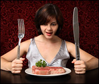woman with steak