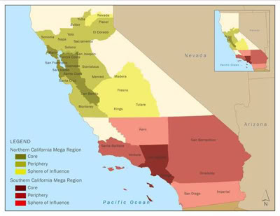 In the America 2050 plan, there are two California Megaregions with the Northern shown in Green