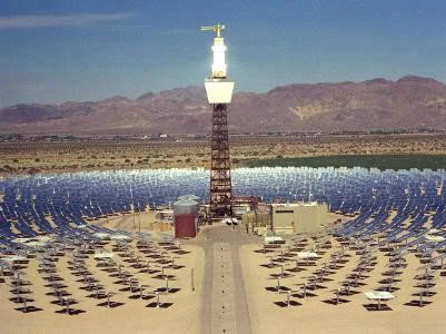 The Solar Two demonstration power plant, built by the US Department of Energy, generated power for seven days and night continuously using only solar power and thermal energy storage.