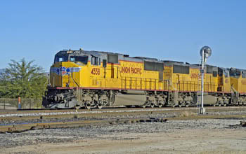 Most of Americas rail freight is pulled by diesel electric locomotives along non electrified rights of way