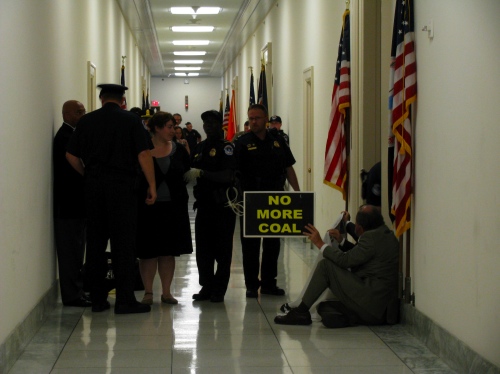 Protesters arrested outside Rick Boucher's office. 