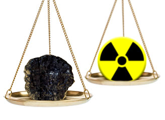 Scale weighing coal and nuclear power