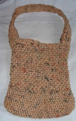 Tote bag woven from plastic bags.