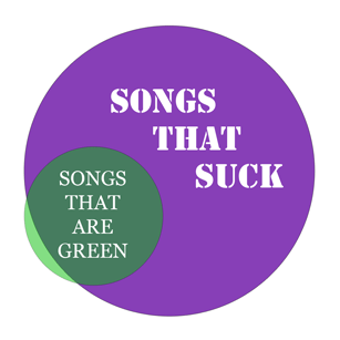 Venn diagram of green songs and suck