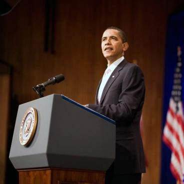 Obama at podium. 