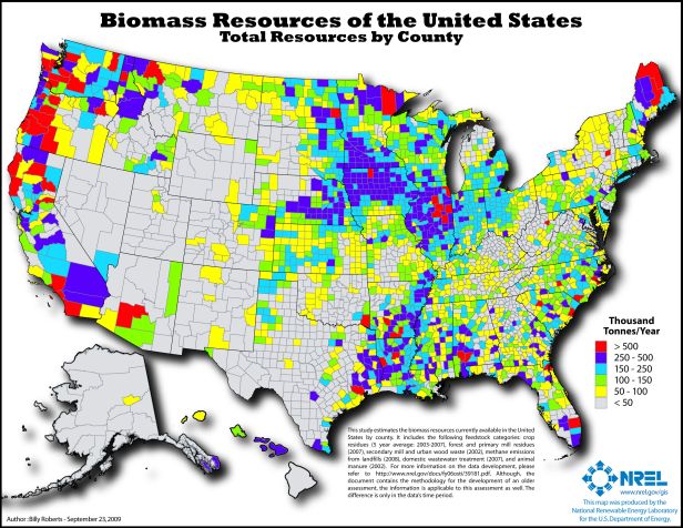 Biomass resources of the U.S. map