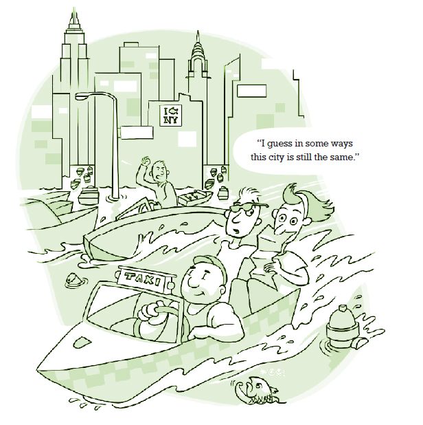 New York water rise cartoon. 