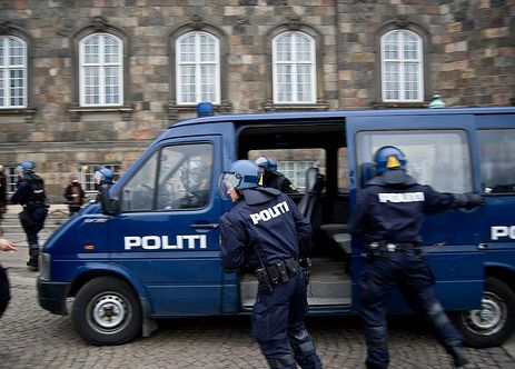 Cops after a Ungdomshuset demonstration in Copenhagen.