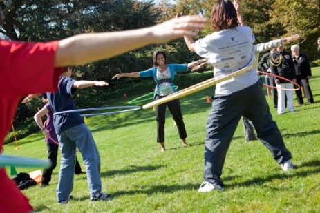 Michelle Obama hula hooping with kids