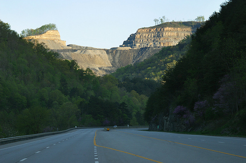 Mountaintop removal mine site above route 23 in Pike County, Kentucky