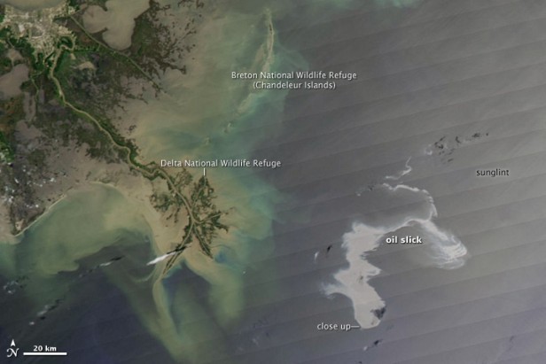 view of oil spill from space