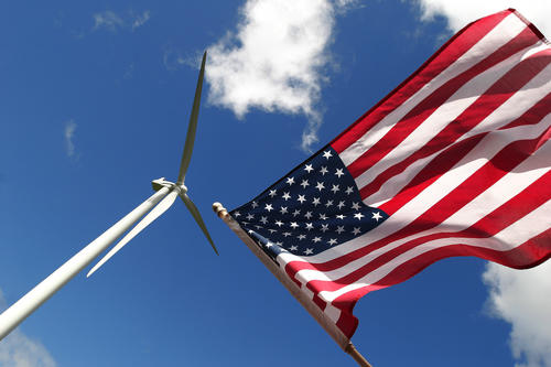 Wind turbine and American flag