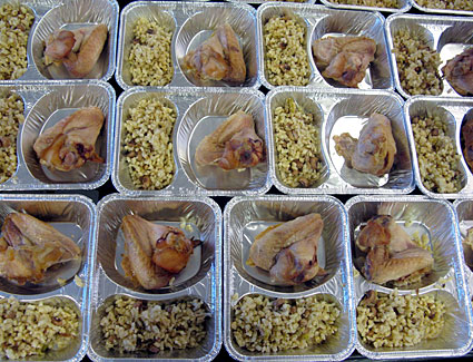 Trays of chicken for school lunches