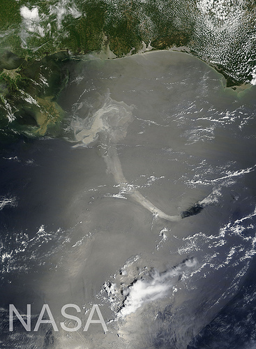 Satellite image of oil spill.