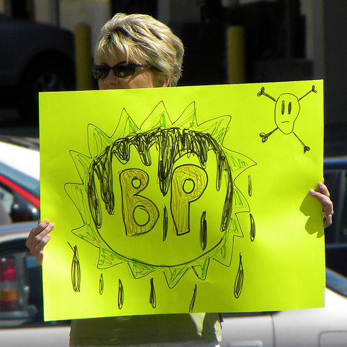Protester with anti-BP sign