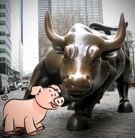 Bull  statue with pig cartoon