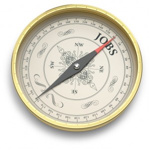 compass needle pointing to word 'jobs'