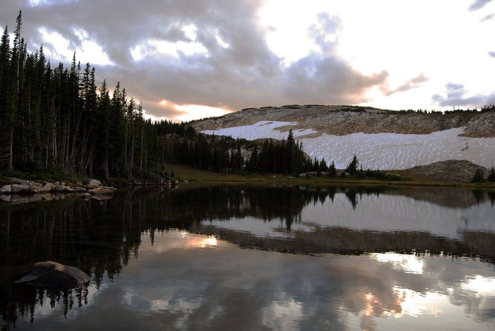 Sunset over a lake in the Snowy Range, Medicine Bow National Forest, Wyo.