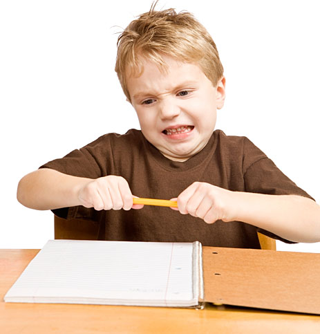 Kid breaking pencil