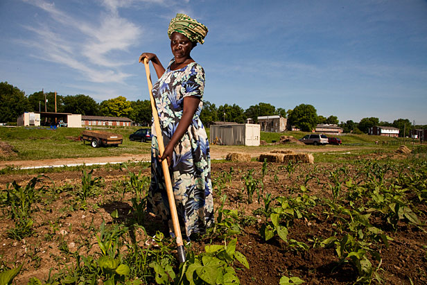 Woman farmer at New Roots for Refugees Farm