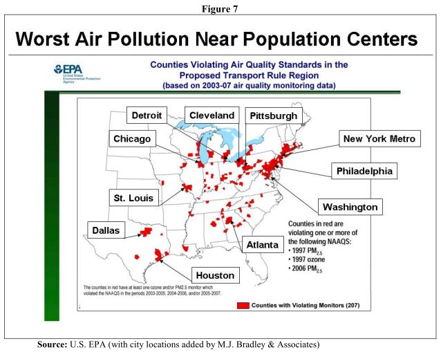 MJ Bradley & Assc: worst air pollution is near population centers