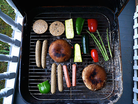 Veggie dogs on the grill