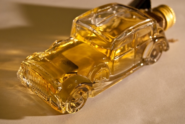 whiskey in a car bottle