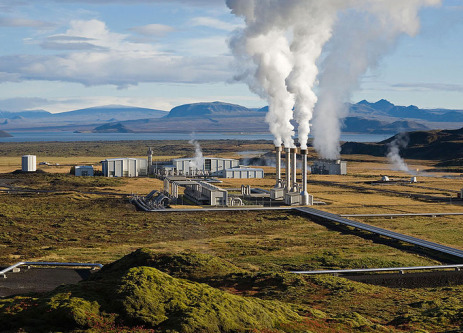 Steam rising from a geothermal power plant in Iceland.