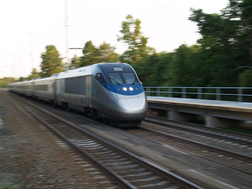 An Acela train speeding past BWI.