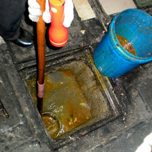 Closeup of sewer fishing