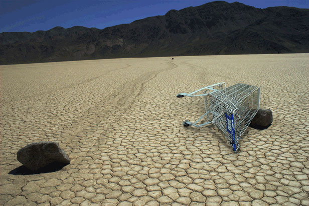 Shopping cart in desert