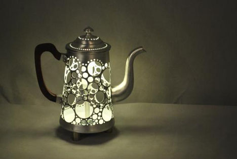 Recycled teapot lamp