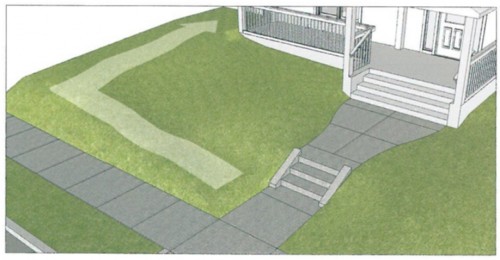 Grass ramp to a house.