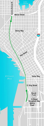 The proposed route for Seattle's deep-bore tunnel.