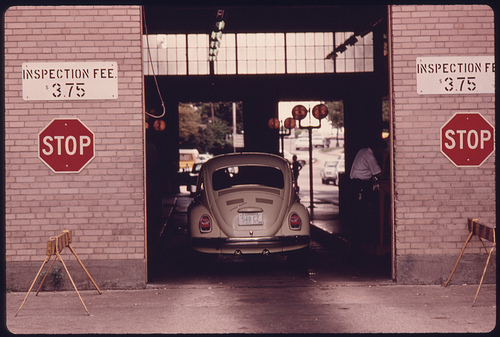 Auto emission inspection station in downtown Cincinnati, Ohio.