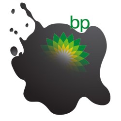BP logo covered in oil