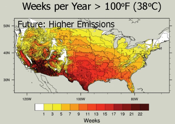Weeks per year greater than 100 degrees Fahrenheit