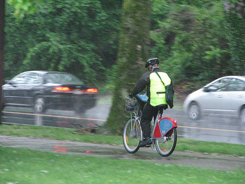 Bike share in the rain, Lyon, France.