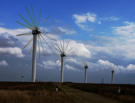 Wind turbines in action.