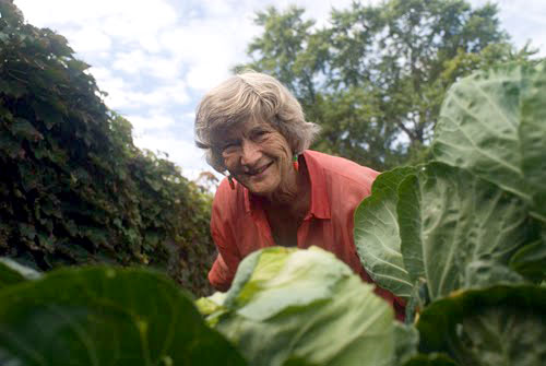 Joan Gussow in her garden
