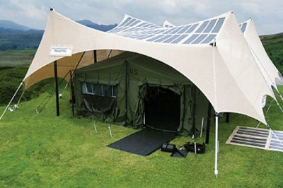 Solar-powered army tent