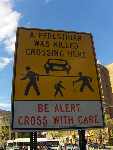 Pedestrian killed here sign
