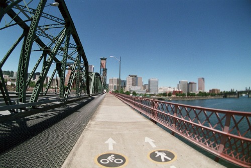 Bike lane over a bridge in Portland, Oregon