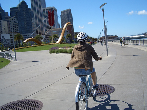 Woman on bike in SF.
