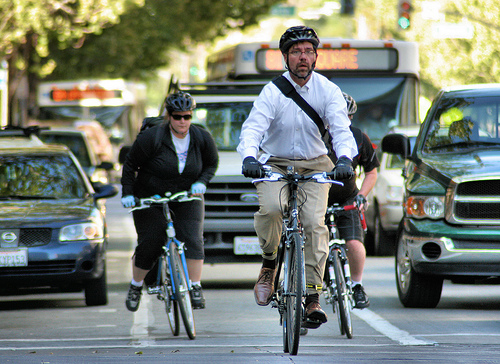 Bike commuters in San Jose