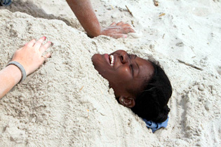 Kids having fun on the beach.
