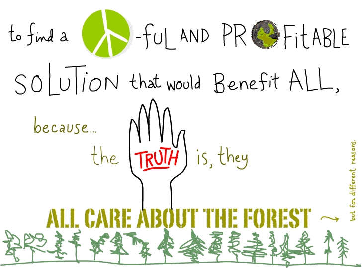 to find a peaceful and profitable solution that would benefit all, because the truth is, they all care about the forest.