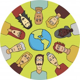 cartoon of people and planet