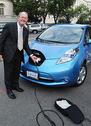 Lamar charging his Nissan Leaf.