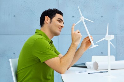 engineer with turbine model